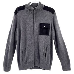 American Rag Cie Gray & Black 100% Cotton Long-Sleeved Full Zip Knit Sweater L